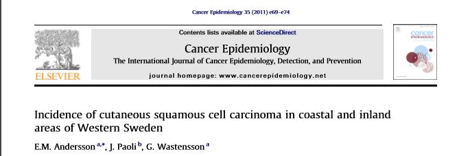 Mer hudcancer i solrika kommuner Registerstudier, incidens 1970-2007 (malignt melanom och skivepitelcancer), i olika kommungrupper i