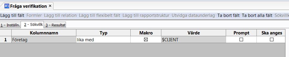 I fältet Typ anger man vilka urvalstyper som ska användas, och i Värde ifylls det eller de värden som sökningen ska begränsas på.