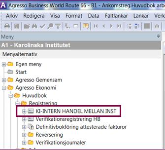 Agresso Ekonomi Huvudbok Registrering KI-INTERN HANDEL