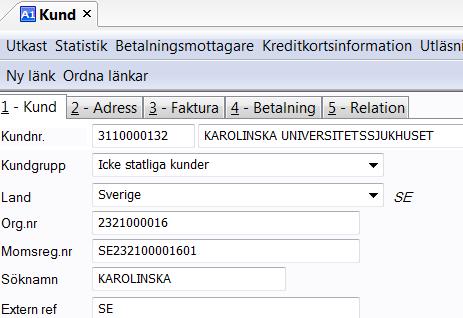 Om du dubbelklickar på kunden och TAB