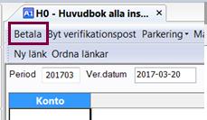 2017-04-05 68 / 80 Ange period, verifikationsdatum och ställ dig i rutan Konto. Klicka på Betala. Då kommer du till detta fönster.