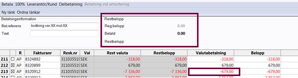 ändrar du manuellt under Valutabetalning efter att du