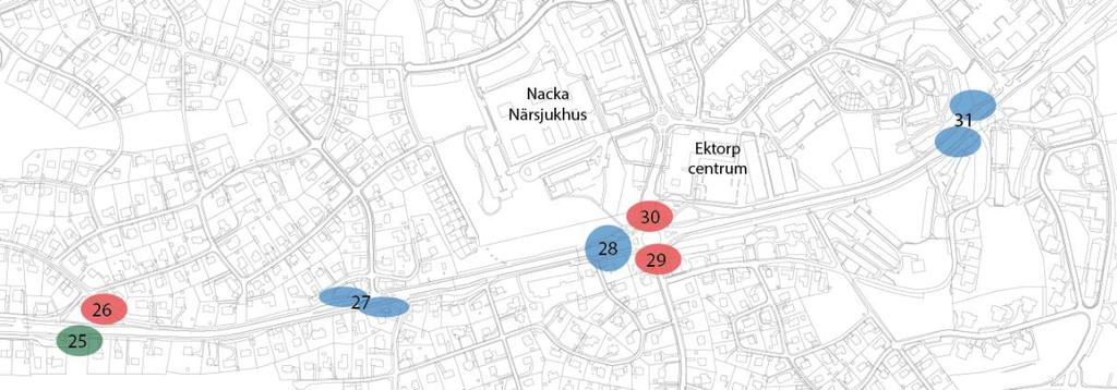 Figur 9. Platsspecifika problem. 25. Trappräcke sticker ut i cykelbanan 26.