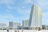 stationshus och torghus i Hyllievång, etapp 2 Point Hyllie, etapp 2, Hus D Point Hyllie hus D, levande kontor och butiker, här spacklade vi på Hdf,