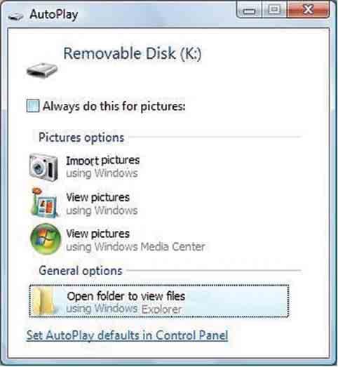Kopiera bilder till en dator utan PMB 3 Klicka på [Open folder to view files] (för Windows XP: [Open folder to view files]t [OK]) när guiden automatiskt visas på skrivbordet.
