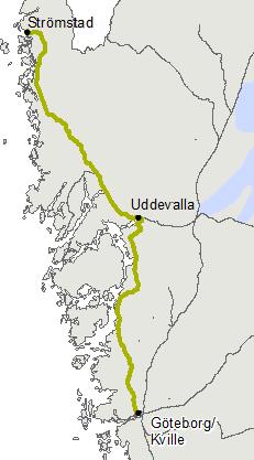 Bohusbanan Munkedal Alvhem Dingle-Tanum, km 130+900-147+443. Risk för nedsättning till STH 80 p.g.a. dåligt spår. Stenungsund vxl 42, km 49+086-49+114.