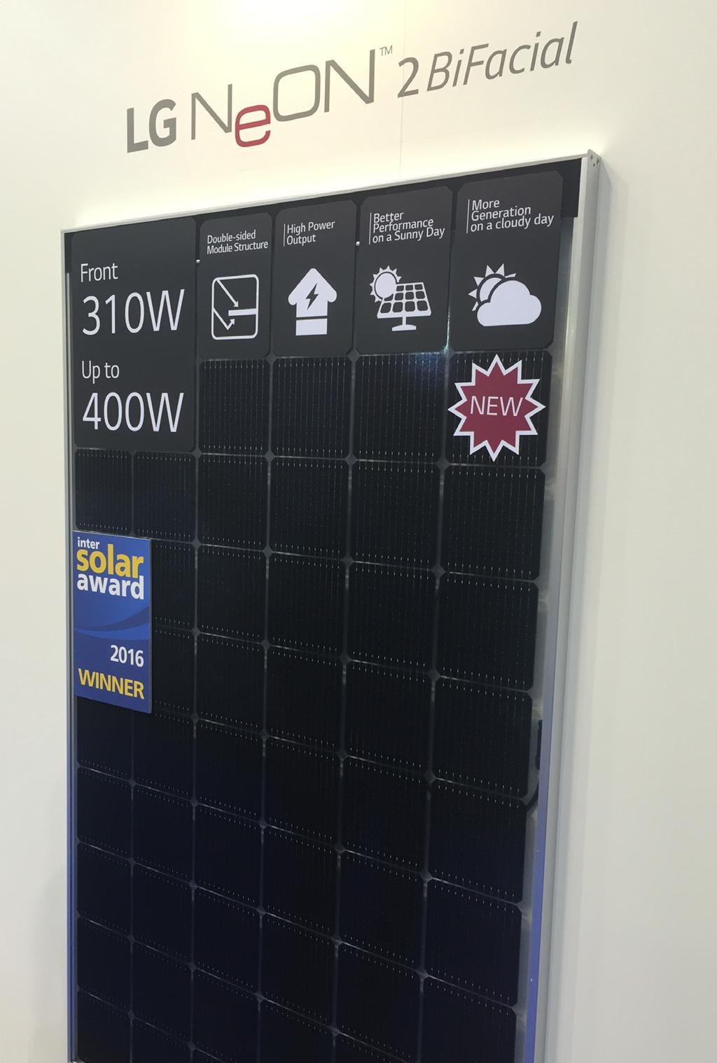 Intressanta tekniker som presenterades på Intersolar 2016 BiFacial moduler Mer energi per modul genom smartare kontaktering Multi-buss-bar-modules fler trådar per cell sänker förlusterna HIT