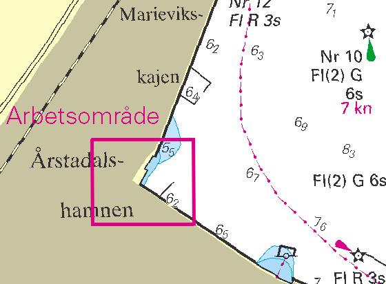 Nr 255 10 Arbetsområde Årsta SVEAB Stockholm. * 5585 (P) Sjökort/Chart: 11, 111 Sverige. Mälaren och Södertälje kanal. N om Södertälje. Bockholmssätra. Fyr kommer att släckas. Kvarstår som sjömärke.