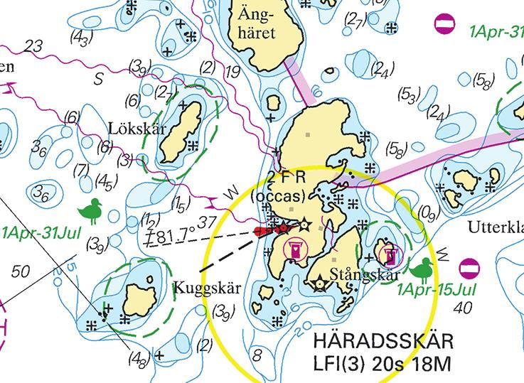 14 Mellersta Östersjön / Central Baltic * 9103 Sjökort/Chart: 622 Sverige. Mellersta Östersjön. O om Valdemarsvik. Häradsskär. Fyr indragen. Redovisning av farled.