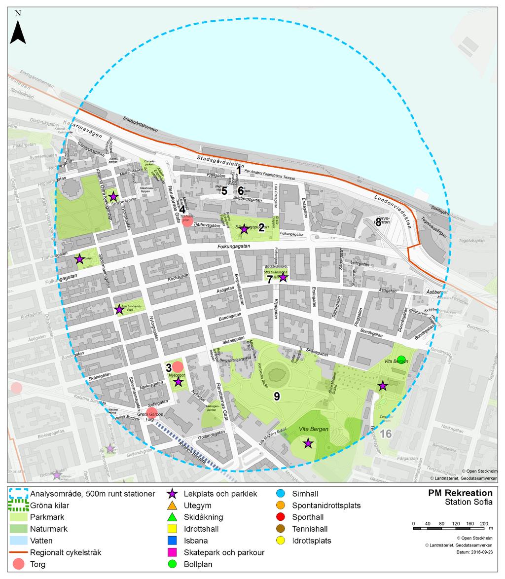 4.2 Station Sofia Området kring station Sofia är präglat av en tät kvartersbebyggelse. I bebyggelsen finns insprängda parker och torg och även större grönområden i form av exempelvis Vitabergsparken.