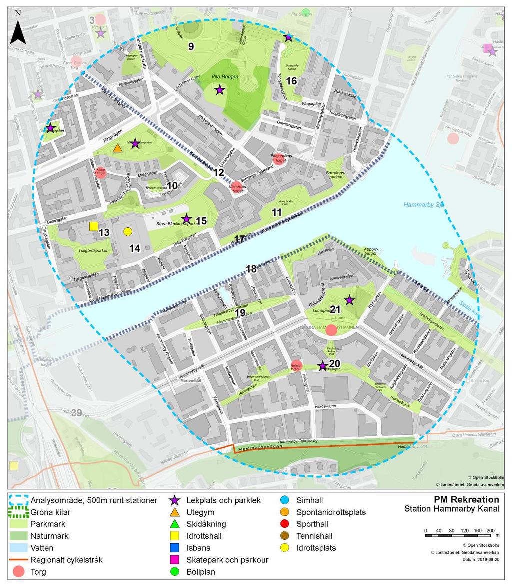 Figur 9 Analysområde station Hammarby Kanal Blecktornsplan (10) Blecktornsplan är en park som ligger mellan stora och lilla Blecktornsparken.