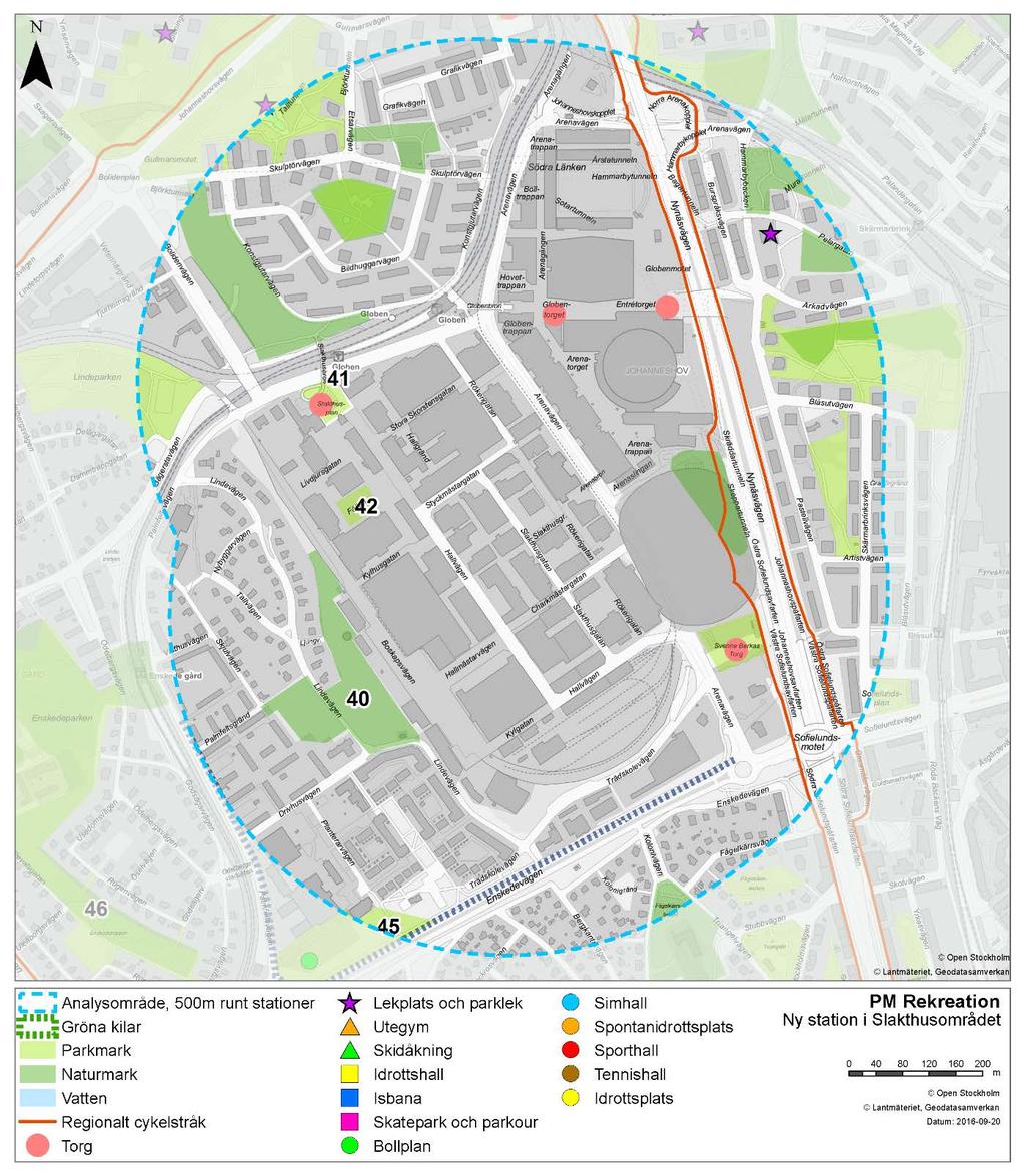 Figur 31 Analysområde Ny station i Slakthusområdet Frötallen/Vampyrstigen (40) Frötallen, även kallad Vampystigen, är ett naturmarksområde utefter Lindevägen.