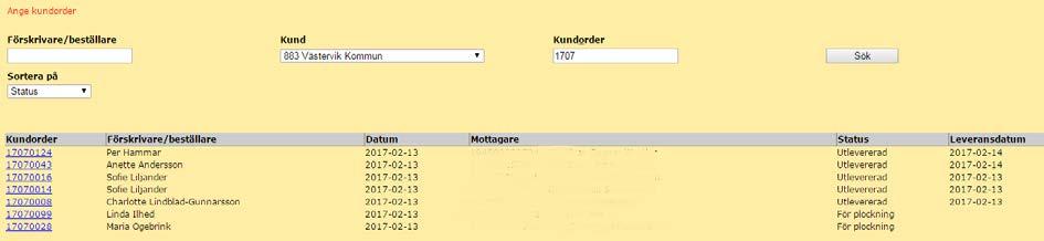 11 (33) Du kan makulera kundordern, om samtliga rader är olevererade eller ej finns på plocklista, genom att klicka på knappen Makulera order. Knappen visas endast när ordern går att makulera.