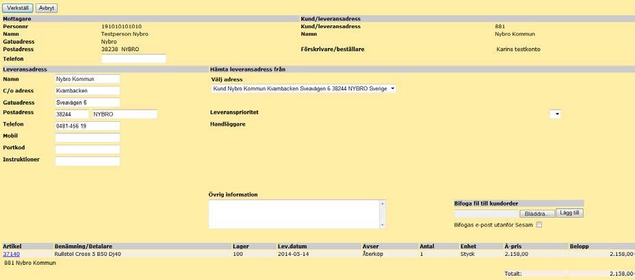 26 (33) För att skriva en tilläggstext till artikeln, t ex med information till KHS, klickar du i rutan under kolumnen Text på aktuell rad.