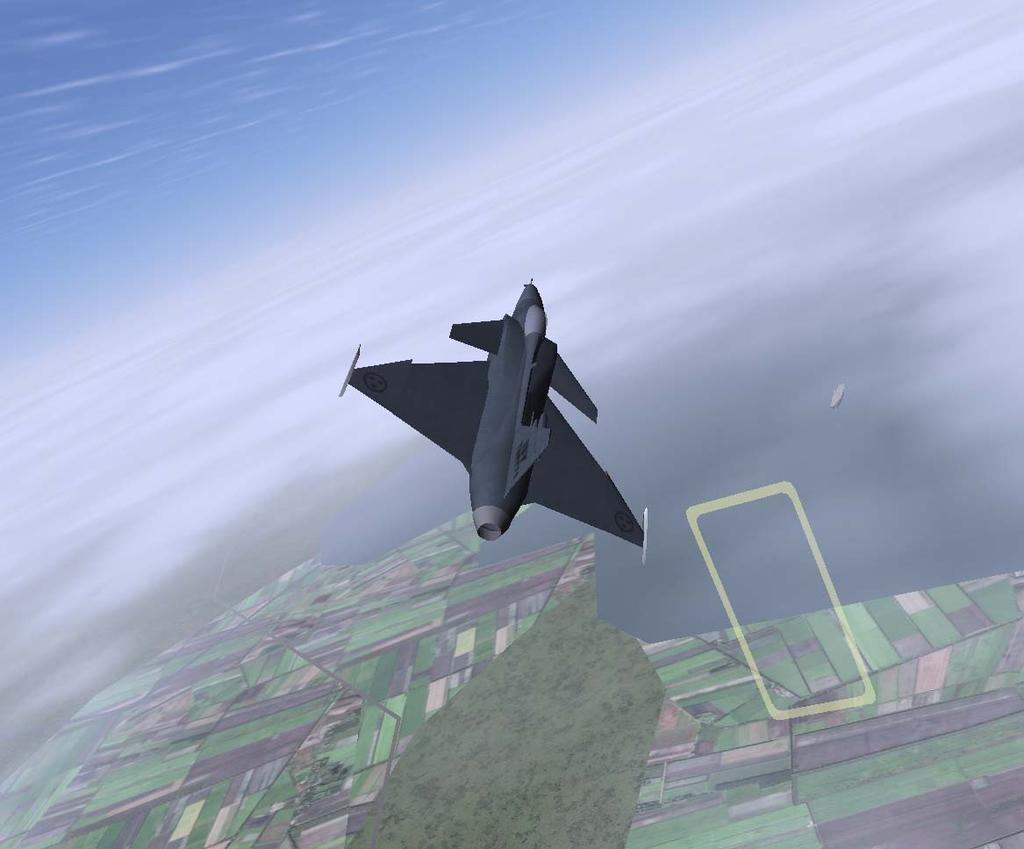 Flygsimulator 5-5-8 Figur 4. Kontrollblocket triggar när planet flyger genom den gula rektangeln, luftväggen. 5. Position I tidpunkten då postionsblocket aktiverats av kontrollblocket skickas insignalerna rätt igenom blocket.