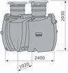 Slamuppsamlingssystem: standard Clean I 5pe ängd: 2400 Bredd: 1920 Höjd tank/höjd transport: 1400/1300 : 240 kg Slamlagring/process/totalvolym: 2/1/3,5