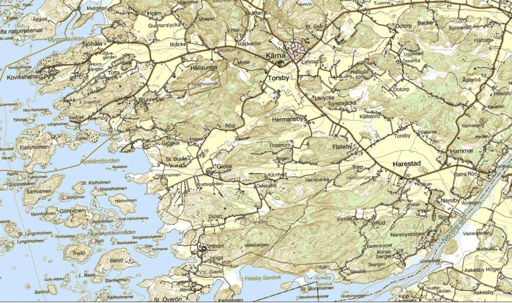 4 Beskrivning av området 4.1 Geografi Området ligger i sydvästra delen av Kungälvs kommun. Det omfattar åkermark, berg, kust och viss tätort.