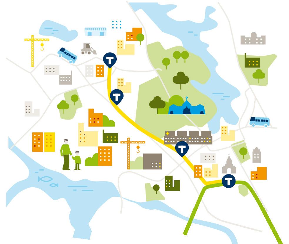 Tunnelbana till Arenastaden Arenastaden Från byggs en ny linje som får färgen gul. Sjukhus och kontor kommer också att byggas.