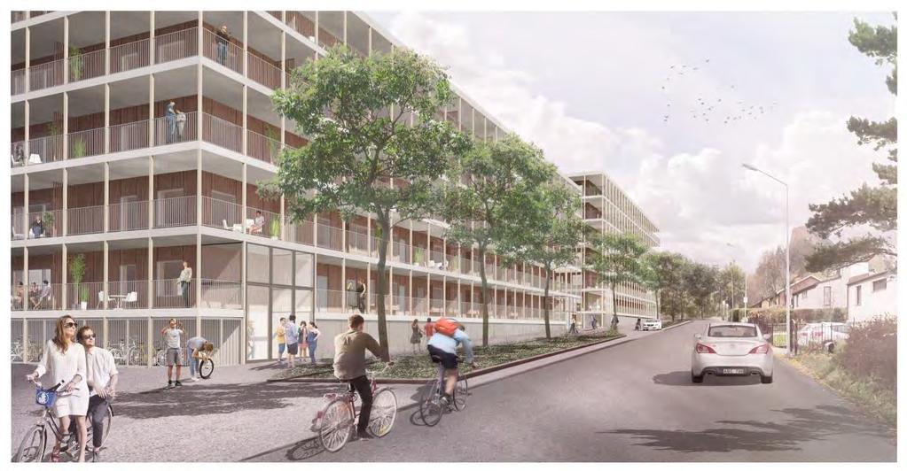 z Illustration över Varvsvägen. Gatuträd längs Varvsvägen kan kombineras med kantstensparkering.