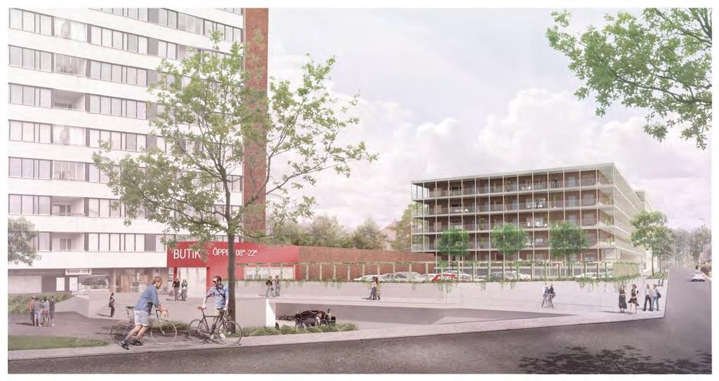 z Ny placering av större livsmedelsbutik Lokaliseringen av en ny närservicebutik prövades i samrådsskedet mot bergväggen i direkt anslutning till Masmo torg.