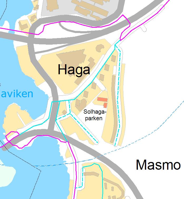 z Södertäljestråket Lokalt cykelstråk i blandtrafik Lokalt cykelstråk Tunnelbana Glömstastråket Regionala cykelstråk i lila, lokala cykelstråk i blått Kollektivtrafik Planområdet ligger mycket