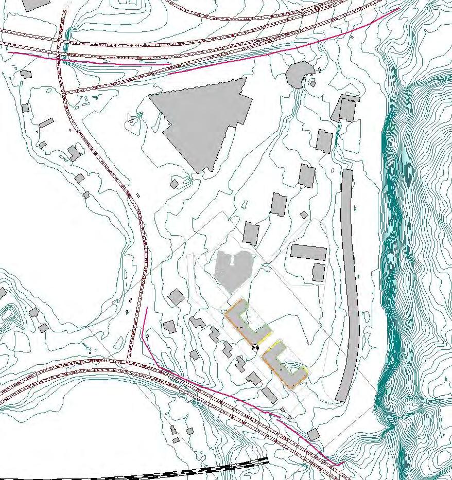 8 Indata 8.1 Befintliga bullerskyddsåtgärder I området finns i dagsläget ett antal bullerskyddsåtgärder som redovisas i figur nedan.