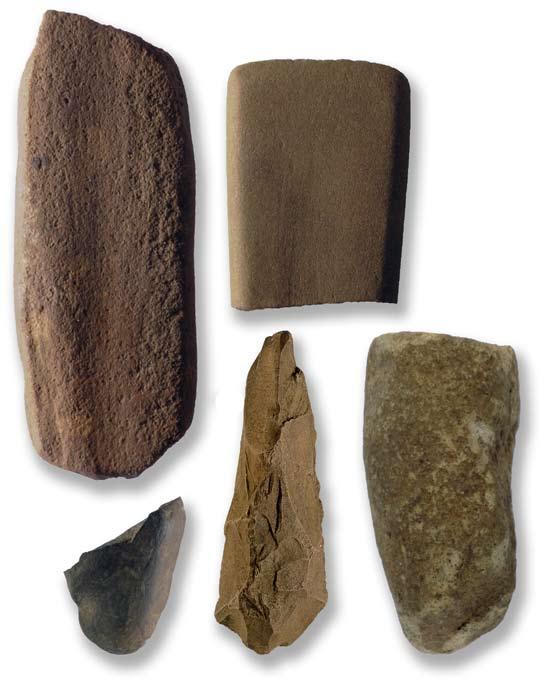 av flintfynden. Andelen bearbetad bergart inklusive redskap (278 stycken, inklusive redskap) i förhållande till flintan var cirka 2 procent.
