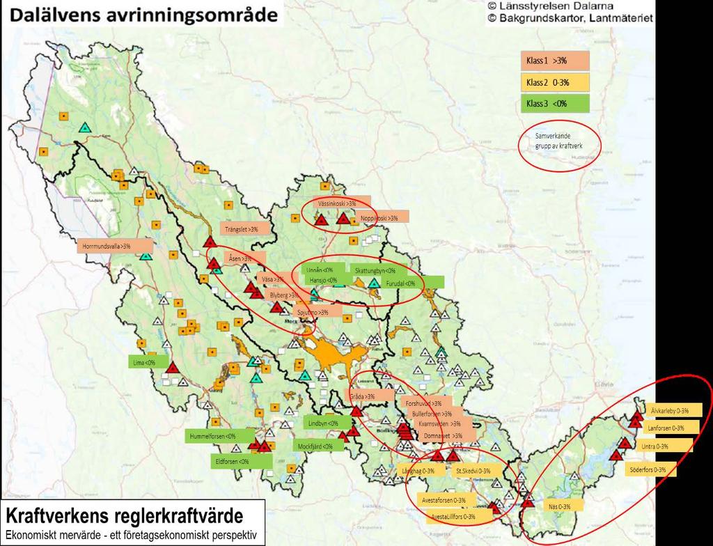 Figur 22- Klassificering av det ekonomiska mervärdet av reglernytta i Dalälvens större kraftverk. 4 Relativt reglerbidrag ett energisystemperspektiv.