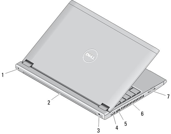 7. USB 3.0-kontakter (2) 8. kombinationskontakt för hörlurar och mikrofon 9. högtalaren 10. pekskiva 11. pekskivans knappar (2) 12. lampor för enhetsstatus 13. högtalaren 14.