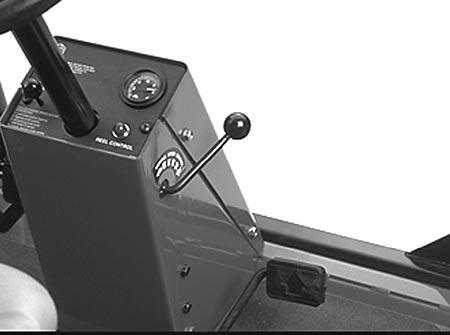 Reglage Drivpedal (fig. 9) För körning framåt och bakåt. Trampa ner övre delen på pedalen för att köra framåt och nedre delen för att backa. Färdhastigheten beror på hur långt pedalen trampas ner.