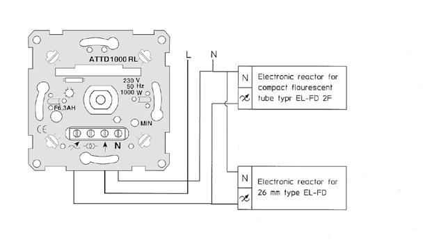 /förpackning Vriddimmer ATTD1000RL Tyristordimmer för resistiva och/ eller induktiva belastningar 1-pol Infällt i c/c 60 mm apparatdosa, utvändigt i utanpåliggande dosa Vit RAL 9003 (~ NCS 0500-N) 1