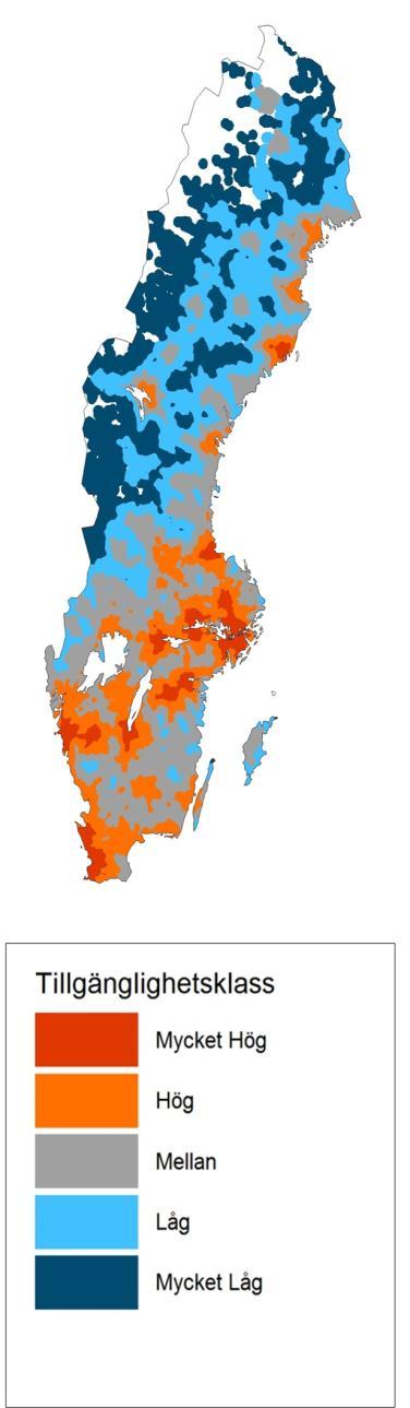 Tillgänglighetsindex Tillväxtanalys har arbetat fram ett verktyg för att möjliggöra inomregionala analyser.