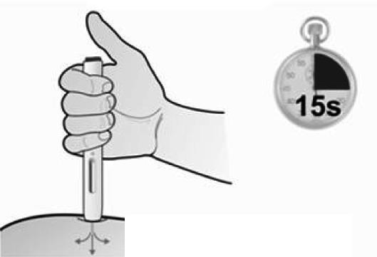 Släpp knappen KLICK Behåll trycket mot huden under injektionen. 4. Räkna sakta till 15 sekunder för att avsluta injektionen.