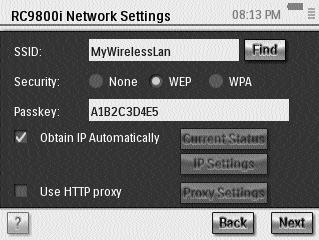 A Vill du använda de nuvarande nätverksinställningarna (fig. )? Om ja, välj då Next (Nästa) på RC9800i och fortsätt med Del 8 Inställningar för datum och tid.