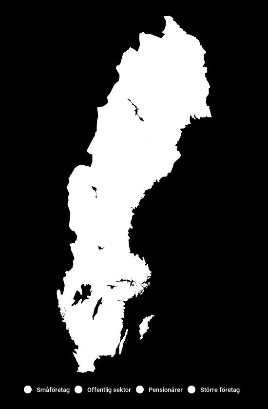 Småföretagen är största skattebetalaren i 217 av 290 kommuner (3 av 4) Offentlig sektor är störst i 59 kommuner Större företag är störst i 13 kommuner: Fagersta, Finspång, Hofors,