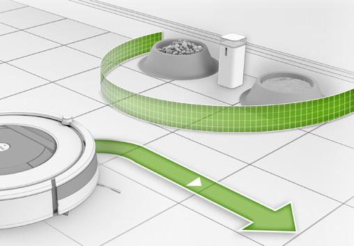 Haloläge: När omkopplaren flyttas ned ( ) skapar enheten en skyddszon som Roomba håller sig undan. Detta hindrar Roomba från att stöta emot saker som du vill skydda (t.ex.