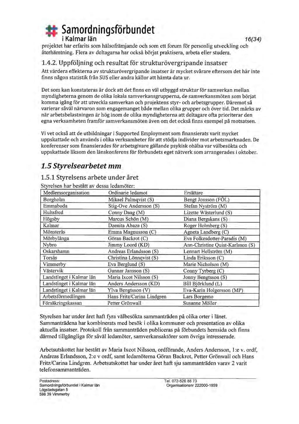 Samordningsför bu n det i Kalmar län 16(34) projektet har erfarits som hälsofrämjande och som ett forum for personlig utveckling och återhämtning.