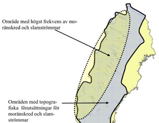 FIGUR 14. Riskområden för moränskred och slamströmmar.