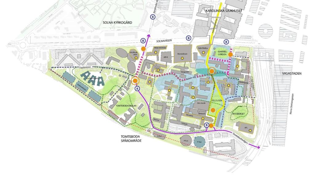 Exempel KI Campus Solna ett stadsnära campus Huvudstrategier 1. Välkomnande internationellt campus - en inbjudande arbets-, lärande- och vistelsemiljö 2.