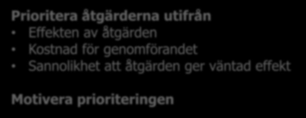 Prioritera Beställ ning Planer ing Önskat läge Nuläge Identifiera Prioritera Besluts- underlag Syftet: Prioritera de identifierade na för att