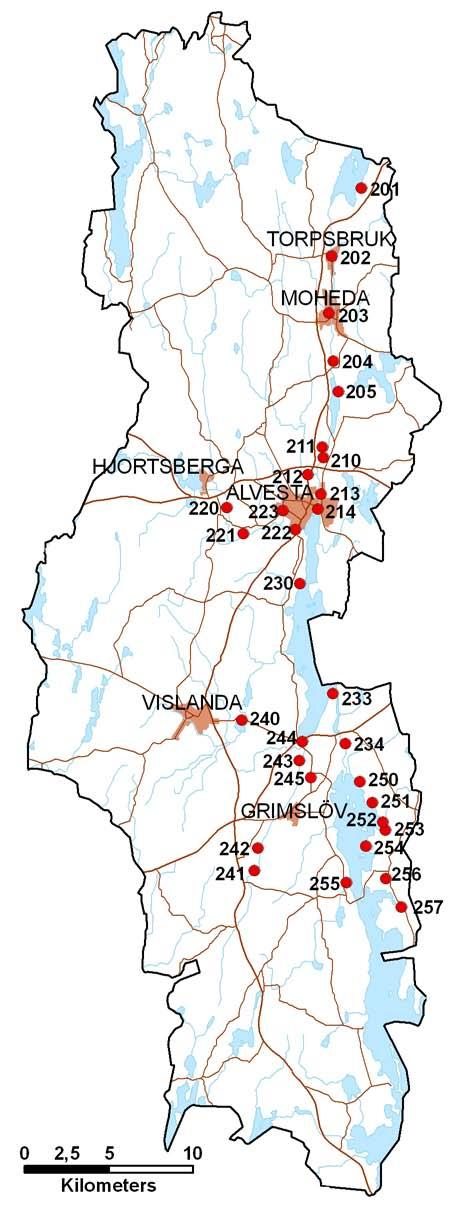 Bilaga 2. Översvämningskänsliga områden i Alvesta kommun 2010.