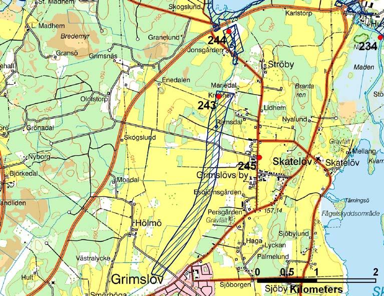 245. Grimslövs by, Alvesta kommun Löpnummer 07-764-245 Koordinater Ö=473218 N=6290388 (Osäker lokalisering) VattenförekomstID Osäkert vilken förekomst området tillhör.