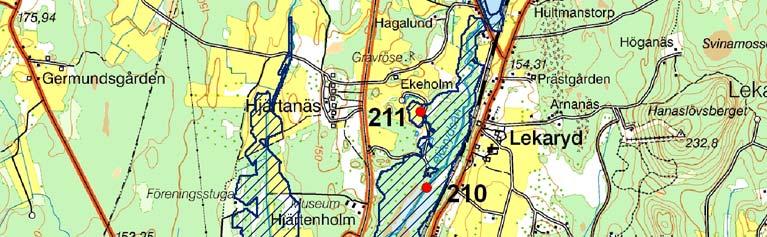 Kartbild över område 210, 211, 212, 213 och 214. 220.