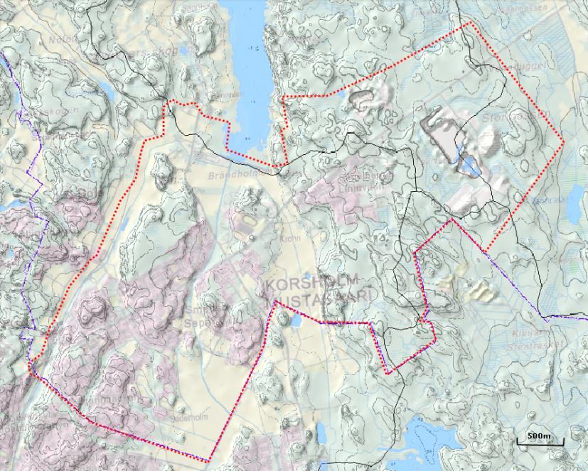 Topografin på det aktuella området i Korsholm präglas av ett svagt kuperat landskap. På området kan tydligt observeras högre backar och kullar, mellan vilka låga ådalar breder ut sig.
