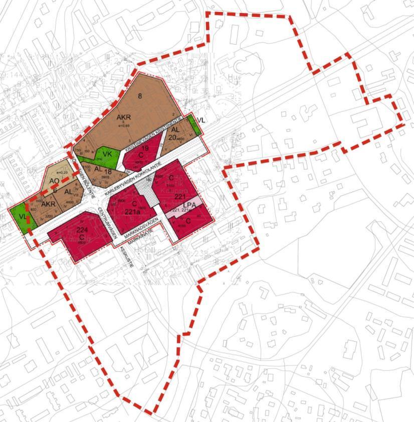Med förverkligande av detaljplanen ändras den kommersiella servicen på följande sätt: Kvarter/ kortteli Användningsändamål / Käyttötarkoitus 224 C 3980 221a C 2635