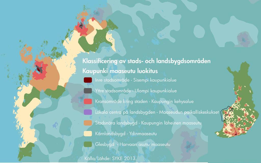 Klassificering av stads- och landsbygdsområden Stads- och landsbygdsklassificeringen har utvecklats som en statistisk enhet som ersätter den tidigare klassificeringen som byggde på kommuner.