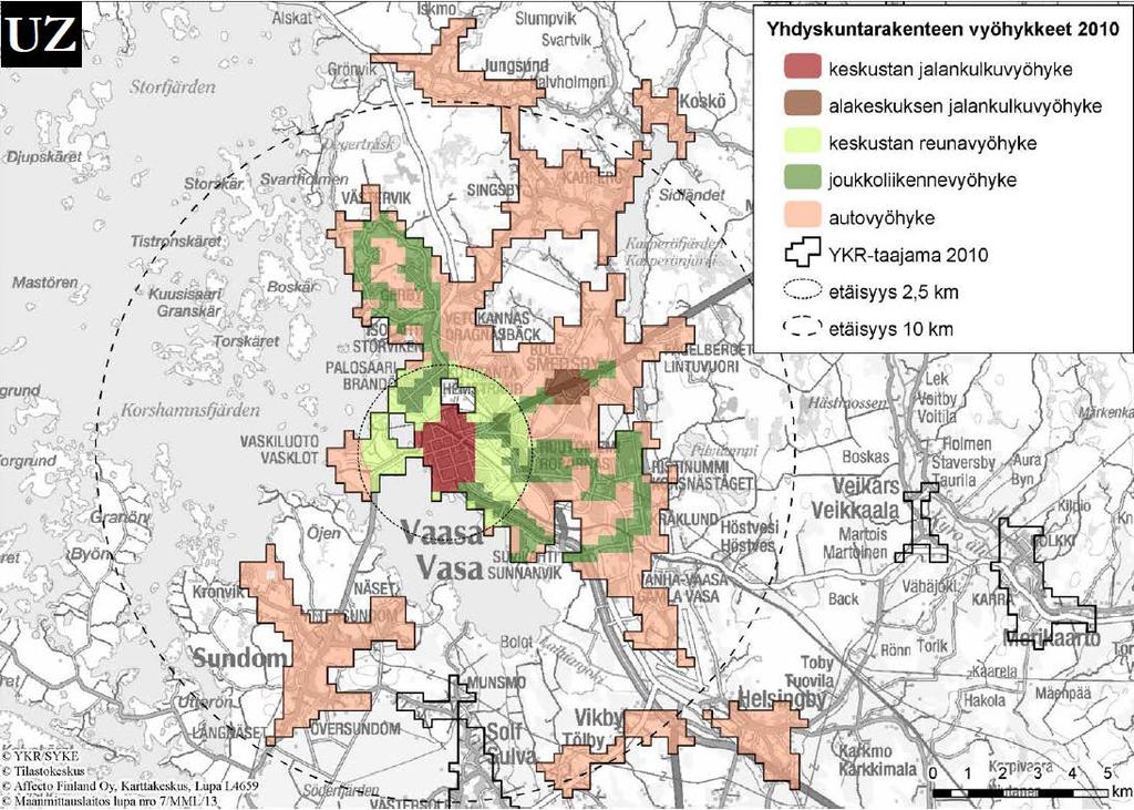 Samhällsstrukturens zoner Samhällstrukturens zoner har utvecklats av Miljöcentralen som ett planeringshjälpmedel för att bättre förstå relationen mellan markanvändningen och trafiksystemet.