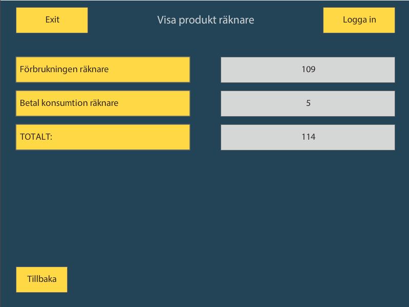 4 Information 4.1 Läsa av produkträknare 1 Öppna servicemenyn genom att trycka på logon längst ned på displayen i 5 sekunder. 2 I servicemenyn, välj Visa produkt räknare.