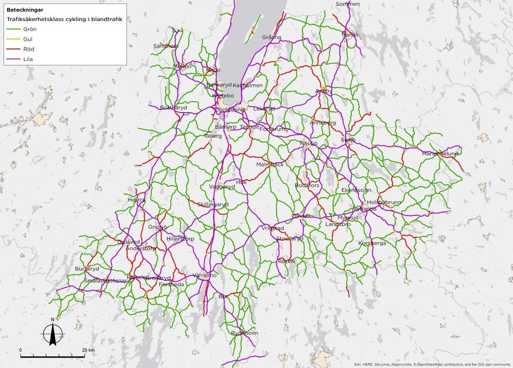 I metoden har Trafikverket angivit fyra olika klasser för hur lämpligt det är att cykla i blandtrafik, se tabell 1. Tabell 1. Trafiksäkerhetsklasser enligt Trafikverket (2014).