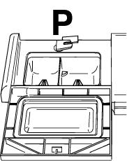 PÅFYLLNAD AV DISKMEDEL Tryck lätt på knapp P för att öppna diskmedelsbehållarens lock. Fyll på diskmedel och och stäng locket ordentligt. Behållaren öppnas automatiskt under diskcykeln.